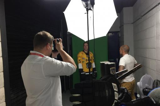 Smile for the camera - portrait day at the locker room.